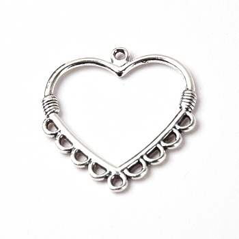 Tibetan Style Alloy Chandelier Component Links, Heart, Antique Silver, 28.5x26.5x1.5mm, Hole: 1.5mm, 1x2mm