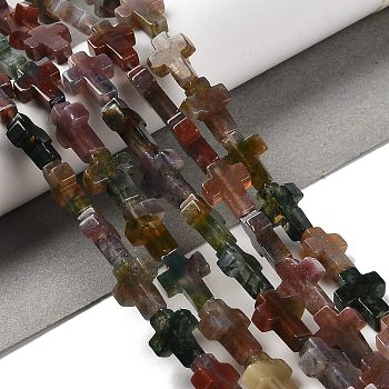 Natural Indian Agate Beads Strands, Cross, 14.5x11x4.5mm, Hole: 0.8mm, about 27pcs/strand, 15.35''(39cm)