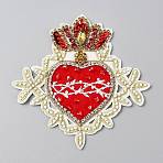 Computerized Embroidery Cloth Iron on/Sew on Patches, with Resin Rhinestone, Costume Accessories, Appliques, Heart, Red, 120x120x6.5mm(DIY-WH0888-131B)