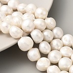Natural Cultured Freshwater Pearl Beads Strands, Two Sides Polished, Floral White, 10~11mm, Hole: 0.5mm, about 19pcs/strand, 6.89''(17.5cm)(PEAR-A006-11F)