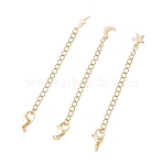 3Pcs 304 Stainless Steel Chain Extenders, with Brass Charms, Lightning & Moon & Star, Golden, 80mm(FIND-JF00176)
