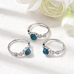 Natural Apatite Finger Rings, Round, with Rack Plating Brass Findings, Platinum, 8mm, Inner Diameter: 17~18mm(RJEW-A084-04P-09)