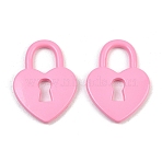 Valentine's Day Alloy Pendants, Heart Lock Charms, Spray Painted, Cadmium Free & Lead Free & Nickel Free, Pearl Pink, 24.5x18.5x3mm, Hole: 8x6.5mm(PALLOY-T096-11E)