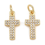 Brass Micro Pave Clear Cubic Zirconia Pendants, Cross Charms, Cadmium Free & Lead Free, Golden, 16x8x2mm, Hole: 3mm(CU-CBADC6C-05G-02)