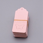Paper Display Card, with Butterfly Pattern, Pink, 9x4cm, Hole: 4mm, 100pcs/set(CDIS-WH0015-15C)