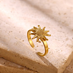 304 Stainless Steel Cuff Open Rings, Sun, Golden, 14.5x13.5mm, US Size 8 1/2(18.5mm)(SA-CBA4030-02G)