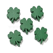 Printed Wood Beads, Saint Patrick's Day Beads, Clover, Dark Green, 20.5x16.5x6.5mm, Hole: 2.5mm(WOOD-G022-01F)