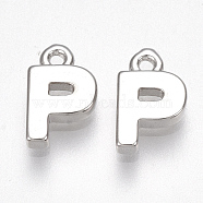 Brass Charms, Letter, Nickel Free, Real Platinum Plated, Letter.O, 8.5x5x1.5mm, Hole: 0.8mm(X-KK-S350-167P-P)