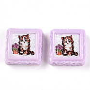 Opaque Resin Decoden Cabochons, Biscuits & Cat, Lilac, 21x21x8~9mm(RESI-N039-130D)