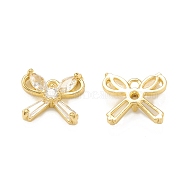 Clear Glass Pendnants, with Brass Findings, Butterfly Charms, Real 18K Gold Plated, 10x12x3.5mm, Hole: 1mm(KK-P228-26G)