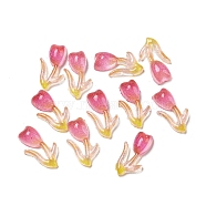 Luminous Transparent Resin Cabochons, Glow in the Dark Flower with Glitter Powder, Camellia, 6x13x3mm(RESI-D013-05A)