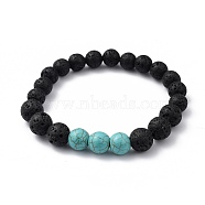 Synthetic Turquoise(Dyed)(Dyed) & Natural Lava Rock Beaded Stretch Bracelets, Round, Inner Diameter: 2 inch(5.2cm), Beads: 8.5mm and 10.5mm(BJEW-JB05415-03)