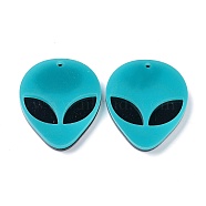 Opaque Acrylic Pendants, Alien Face, Sky Blue, 35.5x29.5x4mm, Hole: 1.8mm(X-MACR-P023-01C)