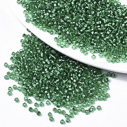 Glass Seed Beads, Fit for Machine Eembroidery, Silver Lined, Round, Green, 2.5x1.5mm, Hole: 1mm, about 2222pcs/50g(X-SEED-S042-04A-01)