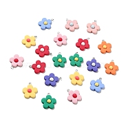 Opaque Resin Pendants, with Platinum Tone Iron Loops, Five-Petal Flower Charm, Mixed Color, 28x24.5x6.5mm, Hole: 2x2.5mm(RESI-G043-C01)