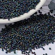 MIYUKI Round Rocailles Beads, Japanese Seed Beads, (RR401FR) Matte Black AB, 15/0, 1.5mm, Hole: 0.7mm, about 5555pcs/10g(X-SEED-G009-RR0401FR)