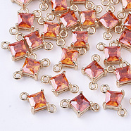 Transparent Glass Links connectors, with Brass Findings, Faceted, Rhombus, Light Gold, Tomato, 11x7x4mm, Hole: 1mm, Side Length: 5mm(GLAA-T007-14E)