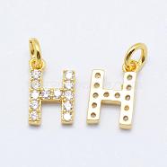 Brass Micro Pave Grade AAA Cubic Zirconia Charms, Letter H, Cadmium Free & Nickel Free & Lead Free, Real 18K Gold Plated, 9x6x1.5mm, Hole: 2mm(ZIRC-P067-11G-H-NR)