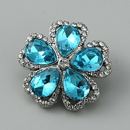 Alloy Rhinestone Snap Button, Jewelry Buttons, Flower, Antique Silver, 22x22.5x10mm, Knob: 5mm(FIND-WH0150-57)