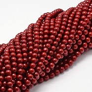 Shell Pearl Beads Strands, Grade A, Round, Dark Red, 4mm, Hole: 1mm, about 95pcs/strand, 16 inch(BSHE-L026-01-4mm)