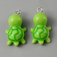 Opaque Resin Pendants, Cute Tortoise Charms, with Platinum Plated Iron Loops, Lawn Green, 26x14x9.5mm, Hole: 2mm(RESI-WH0021-71B)