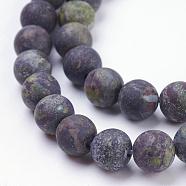 Natural Bloodstone Beads Strands, Frosted, Round, 8~8.5mm, Hole: 1mm, about 50pcs/strand, 14.9 inch~15.3 inch(39cm)(G-F520-59-8mm)