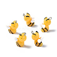 Opaque Resin Pendants, with Platinum Tone Iron Loop, 3D Bee, Gold, 19~20x15~16x10mm, Hole: 1.8mm(X-RESI-S356-066)