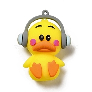 PVC Plastic Big Pendants, Duck with Headset Charm, Yellow, 53x39.5x22mm, Hole: 3mm(KY-C011-03)