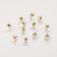 Brass Bullet Clutch Bullet Clutch Earring Backs with Pad, for Stablizing Heavy Post Earrings, with Plastic Pads, Ear Nuts, Golden, 11x11x7mm, Hole: 1mm(KK-E446-14G)