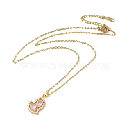 Pink Cubic Zirconia Pendant Necklace, Golden Brass Jewelry for Women, Heart Pattern, Heart: 18x12.5x4.5mm, 16.54 inch(42cm)(NJEW-H161-01E)