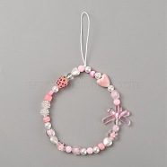 Resin Beaded Mobile Phone Lanyard Wrist Strap, Cute Phone Charm Strawberry Heart Bowknot Phone Anti-Lost Chain for Women Girls , Pink, 21~21.5cm(HJEW-WH0068-10)