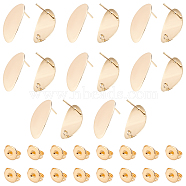 DICOSMETIC 16Pcs Brass Stud Earring Findings, with Vertical Loops and 16Pcs Ear Nuts, Oval, Long-Lasting Plated, Nickel Free, Real 18K Gold Plated, 26x13.5x0.5mm, Hole: 2mm, Pin: 1mm(KK-DC0001-50)