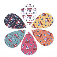 PU Leather Big Pendants, Christmas Theme, Teardrop, Mixed Color, 57.5x37x2mm, Hole: 1.5mm(FIND-T059-018)