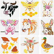 9Pcs 9 Styles PET Hollow Out Drawing Painting Stencils, for DIY Scrapbook, Photo Album, Horse & Cow & Duck & Bees, Animal Pattern, 300x300mm, 1pc/style(DIY-WH0417-0001)