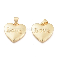 Brass Pendants, for Valentine's Day, with Jump Ring, Heart with Word Love, Golden, 18x18x3mm, Hole: 3x4mm(X-KK-O127-09G)