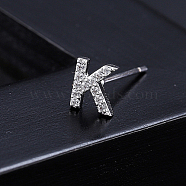 Platinum Brass Micro Pave Cubic Zirconia Stud Earrings, Initial Letter, Letter K, No Size(XI6969-11)