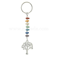 Chakra Natural Lava Rock & Alloy Tree of Life Pendant Keychain, with Iron Split Key Rings, Antique Silver, 11.4cm(KEYC-JKC00644-01)