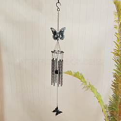 Butterfly Iron Wind Chimes, with Aluminum Tube, Window Decoration, White, 820mm(PW-WG51516-01)