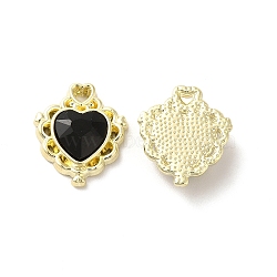 Alloy Pendant, with Glass, Light Gold, Lead Free & Cadmium Free, Heart Charm, Black, 17x15x5mm, Hole: 1.5x2mm(PALLOY-K001-097G-02)