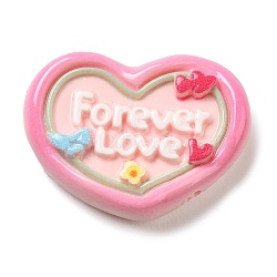 Opaque Resin Cabochons, Forever Love Word Cabochons, Heart, 22x29.5x7mm(RESI-F049-01B)