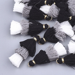 Polycotton(Polyester Cotton) Tassel Pendant Decorations, with Iron Findings, Golden, Colorful, 39~40x19~26x6~7mm, Hole: 4mm(X-FIND-T018-19)