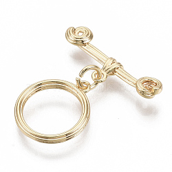 Brass Toggle Clasps, Nickel Free, Ring, Real 18K Gold Plated, 24mm, Bar: 22x6x4mm, hole: 1.2mm, Ring: 16x14x2mm, hole: 1.2mm, Jump Ring: 5x1mm(KK-S354-220-NF)