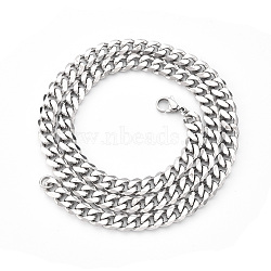 Non-Tarnish Men's 201 Stainless Steel Cuban Chain Necklace, with Lobster Claw Clasp and Jump Rings, Stainless Steel Color, Link: 9x7x2mm, 19.68 inch(50cm)(NJEW-R257-001E-P)