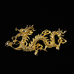Dragon Alloy Cabochons, DIY Hair Stick Accessories, Golden, 30x60mm(PW-WG13638-02)