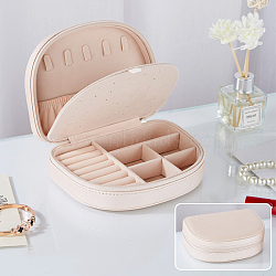 Waterproof Imitation Leather Jewelry Storage Bag with Zipper, for Bracelet, Necklace, Earrings Storage, Half Round, Antique White, 16.5x12.5x5cm(PW-WG10316-03)