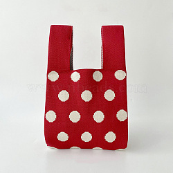 Polyester Polka Dot Knitted Tote Bags, Cartoon Crochet Handbags for Women, FireBrick, 36x20cm(PW-WG44981-08)