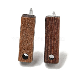 Walnut Wooden Stud Earrings Findings, with 304 Steel Needle, Rectangle, Coconut Brown, 12x3.6x2.7mm, Hole: 1.2mm, Pin: 0.8x11mm(EJEW-B060-02B)