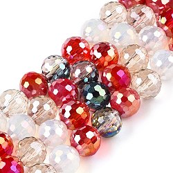 Electroplate Glass Bead Strands, Faceted, Round, Crimson, 8mm, Hole: 1.4mm, about 50~51pcs/strand, 14.33''~14.69''(36.4~37.3cm)(GLAA-Z006-01J)