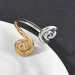 304 Stainless Steel Cuff Open Rings, Spiral, Ion Plating(IP), Golden & Stainless Steel Color, 2~24mm, Inner Diameter: 19.4mm(RJEW-D357-04GP)