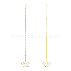SHEGRACE 925 Sterling Silver Ear Thread, Dangle Earrings, with Cable Chains, Lotus, Real 18K Gold Plated, 150mm(JE795C)